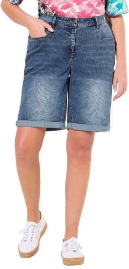 Ulla Popken Palm Print Denim Bermuda Shorts Blue Denim - Jeans & Pantaloni Donna Taglie Comode – Plus Size - 