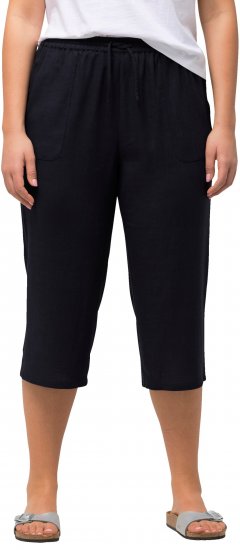 Ulla Popken Cropped Linen Blend Elastic Waist Pants Navy - Jeans & Pantaloni Donna Taglie Comode – Plus Size - 
