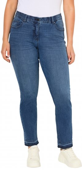 Ulla Popken Fringed Hem Stretch Fit Jeans Denim Blue - Jeans & Pantaloni Donna Taglie Comode – Plus Size - 