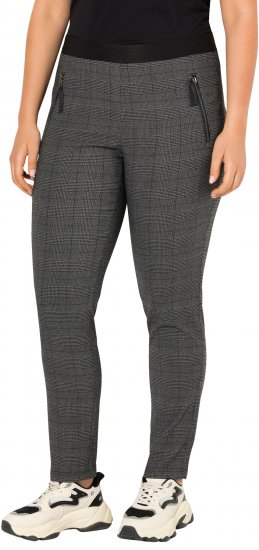 Ulla Popken Plaid Elastic Waist Tapered Leg Pants Black - Jeans & Pantaloni Donna Taglie Comode – Plus Size - 