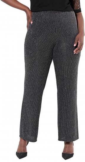Ulla Popken Sparkling Pinstripe Elastic Waist Pants Black - Jeans & Pantaloni Donna Taglie Comode – Plus Size - Jeans e Pantaloni Donna, EU 42-70