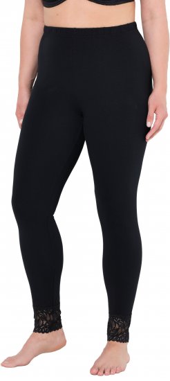Ulla Popken Lace Trim Leggings Black - Jeans & Pantaloni Donna Taglie Comode – Plus Size - 
