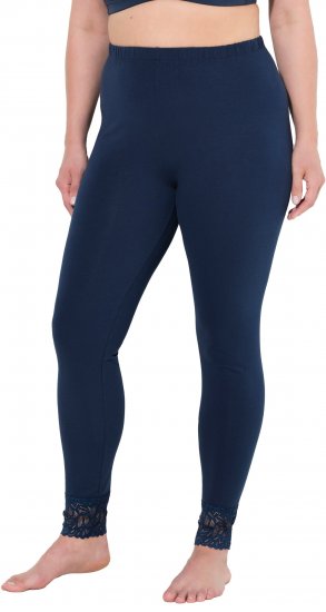 Ulla Popken Lace Trim Leggings Navy - Jeans & Pantaloni Donna Taglie Comode – Plus Size - 