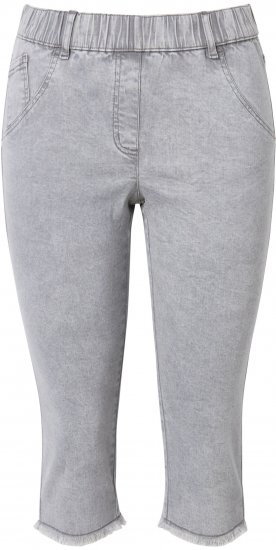 Ulla Popken Denim Fringed Hem Capris Grey - Jeans & Pantaloni Donna Taglie Comode – Plus Size - 