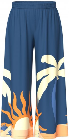 Ulla Popken Abstract Landscape Elastic Waist Palazzo Pants Blue - Jeans & Pantaloni Donna Taglie Comode – Plus Size - 