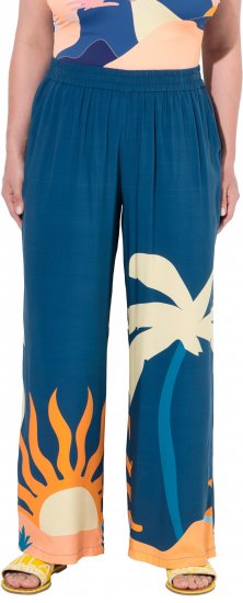 Ulla Popken Abstract Landscape Elastic Waist Palazzo Pants Blue - Jeans & Pantaloni Donna Taglie Comode – Plus Size - 