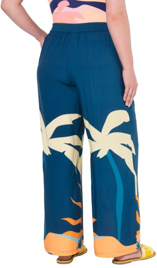 Ulla Popken Abstract Landscape Elastic Waist Palazzo Pants Blue - Jeans & Pantaloni Donna Taglie Comode – Plus Size - 