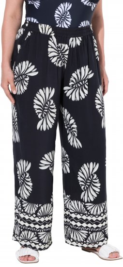 Ulla Popken Fossil Print Elastic Waist Palazzo Pants Black - Jeans & Pantaloni Donna Taglie Comode – Plus Size - Jeans e Pantaloni Donna, EU 42-70