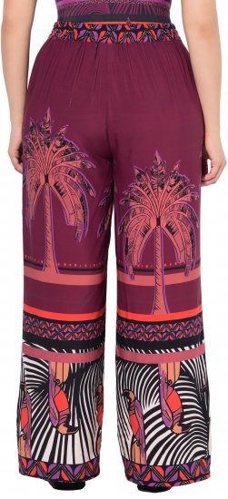 Ulla Popken Mixed Palm Print Elastic Waist Palazzo Pants Red - Jeans & Pantaloni Donna Taglie Comode – Plus Size - 