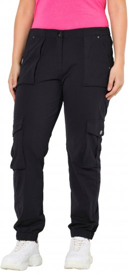 Ulla Popken Elastic Hem Stretch Fit Cargo Pants Black - Jeans & Pantaloni Donna Taglie Comode – Plus Size - Jeans e Pantaloni Donna, EU 42-70