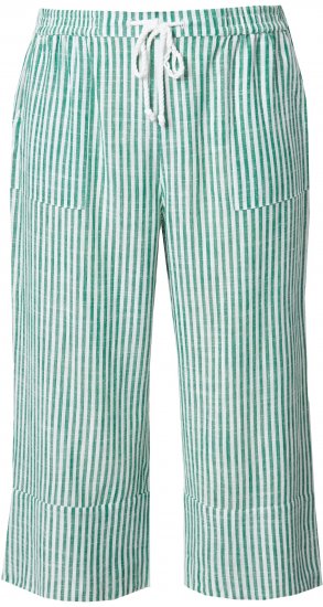 Ulla Popken Coastal Stripe Linen Blend Elastic Waist Culottes Green - Jeans & Pantaloni Donna Taglie Comode – Plus Size - Jeans e Pantaloni Donna, EU 42-70