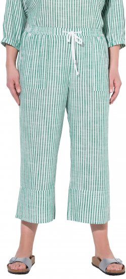 Ulla Popken Coastal Stripe Linen Blend Elastic Waist Culottes Green - Jeans & Pantaloni Donna Taglie Comode – Plus Size - Jeans e Pantaloni Donna, EU 42-70