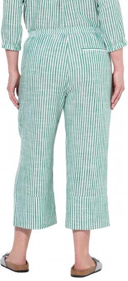 Ulla Popken Coastal Stripe Linen Blend Elastic Waist Culottes Green - Jeans & Pantaloni Donna Taglie Comode – Plus Size - Jeans e Pantaloni Donna, EU 42-70