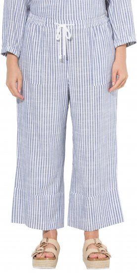 Ulla Popken Coastal Stripe Linen Blend Elastic Waist Culottes Blue - Jeans & Pantaloni Donna Taglie Comode – Plus Size - 