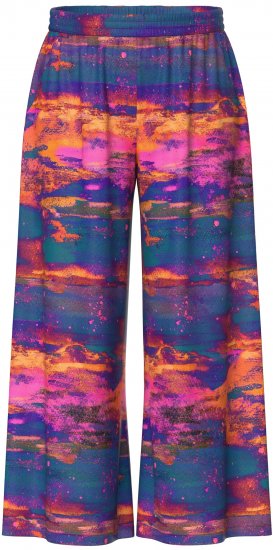 Ulla Popken Abstract Sunset Elastic Waist Palazzo Pants Orange - Jeans & Pantaloni Donna Taglie Comode – Plus Size - 
