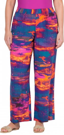 Ulla Popken Abstract Sunset Elastic Waist Palazzo Pants Orange - Jeans & Pantaloni Donna Taglie Comode – Plus Size - 