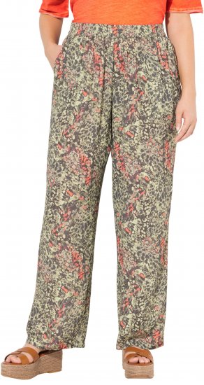 Ulla Popken Crocodile Print Elastic Waist Pants Olive Grey - Jeans & Pantaloni Donna Taglie Comode – Plus Size - 