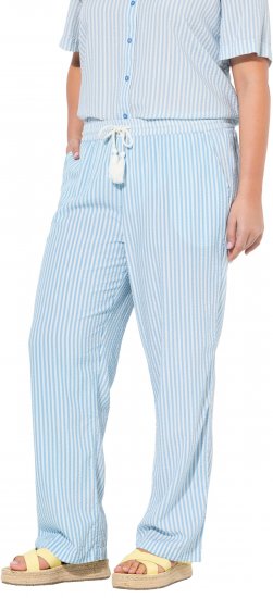 Ulla Popken Seersucker Elastic Waist Pants Blue - Jeans & Pantaloni Donna Taglie Comode – Plus Size - 