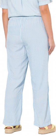 Ulla Popken Seersucker Elastic Waist Pants Blue - Jeans & Pantaloni Donna Taglie Comode – Plus Size - 