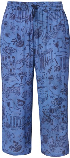 Ulla Popken Italy Print Elastic Waist Culottes Blue - Jeans & Pantaloni Donna Taglie Comode – Plus Size - Jeans e Pantaloni Donna, EU 42-70