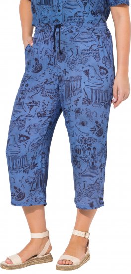 Ulla Popken Italy Print Elastic Waist Culottes Blue - Jeans & Pantaloni Donna Taglie Comode – Plus Size - Jeans e Pantaloni Donna, EU 42-70