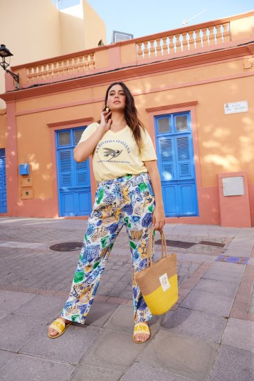 Ulla Popken Italy Print Elastic Waist Pants White - Jeans & Pantaloni Donna Taglie Comode – Plus Size - Jeans e Pantaloni Donna, EU 42-70