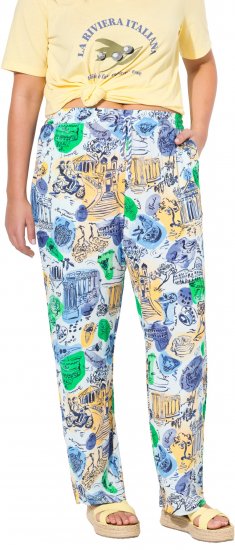 Ulla Popken Italy Print Elastic Waist Pants White - Jeans & Pantaloni Donna Taglie Comode – Plus Size - Jeans e Pantaloni Donna, EU 42-70