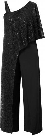 Ulla Popken Asymmetric Lace Panel Jumpsuit Black - Jeans & Pantaloni Donna Taglie Comode – Plus Size - Jeans e Pantaloni Donna, EU 42-70