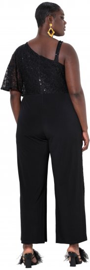 Ulla Popken Asymmetric Lace Panel Jumpsuit Black - Jeans & Pantaloni Donna Taglie Comode – Plus Size - Jeans e Pantaloni Donna, EU 42-70