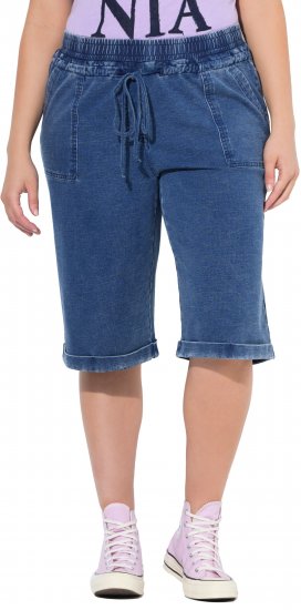 Ulla Popken Indigo Dyed Elastic Waist Jersey Shorts Blue - Jeans & Pantaloni Donna Taglie Comode – Plus Size - 