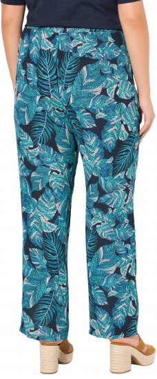 Ulla Popken Tropical Leaf Print Elastic Waist Pants Blue - Jeans & Pantaloni Donna Taglie Comode – Plus Size - 