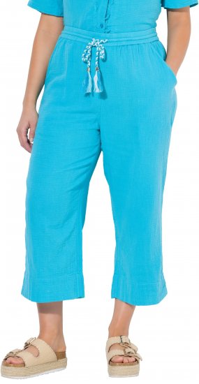 Ulla Popken Muslin Elastic Waist Culottes Blue - Jeans & Pantaloni Donna Taglie Comode – Plus Size - 