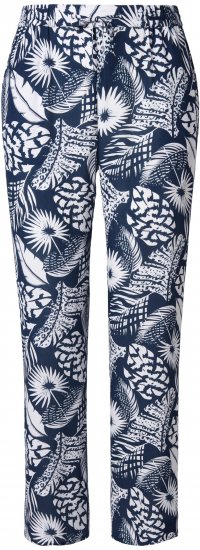 Ulla Popken Feather Print Elastic Waist Pants Blue - Jeans & Pantaloni Donna Taglie Comode – Plus Size - 