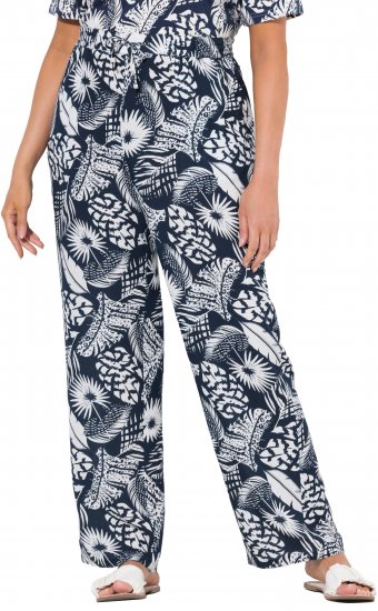 Ulla Popken Feather Print Elastic Waist Pants Blue - Jeans & Pantaloni Donna Taglie Comode – Plus Size - 