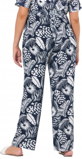 Ulla Popken Feather Print Elastic Waist Pants Blue - Jeans & Pantaloni Donna Taglie Comode – Plus Size - 