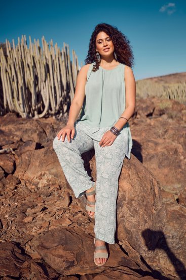 Ulla Popken Mosaic Print Elastic Waist Pants White - Jeans & Pantaloni Donna Taglie Comode – Plus Size - Jeans e Pantaloni Donna, EU 42-70