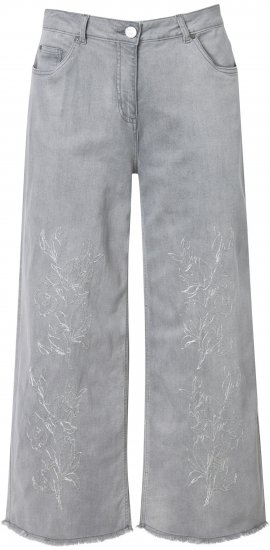 Ulla Popken Embroidered Wide Leg Fringed Hem Jeans Grey - Jeans & Pantaloni Donna Taglie Comode – Plus Size - Jeans e Pantaloni Donna, EU 42-70