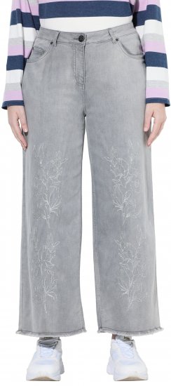 Ulla Popken Embroidered Wide Leg Fringed Hem Jeans Grey - Jeans & Pantaloni Donna Taglie Comode – Plus Size - Jeans e Pantaloni Donna, EU 42-70