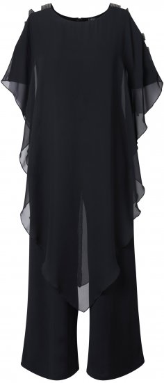 Ulla Popken Layered Chiffon Wrap Jumpsuit Grey - Jeans & Pantaloni Donna Taglie Comode – Plus Size - Jeans e Pantaloni Donna, EU 42-70