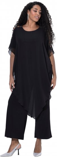 Ulla Popken Layered Chiffon Wrap Jumpsuit Grey - Jeans & Pantaloni Donna Taglie Comode – Plus Size - Jeans e Pantaloni Donna, EU 42-70
