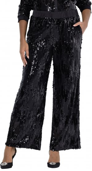 Ulla Popken Sequined Elastic Waist Pants Black - Jeans & Pantaloni Donna Taglie Comode – Plus Size - Jeans e Pantaloni Donna, EU 42-70