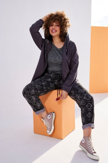 Ulla Popken Snake Print Elastic Waist Joggers Black - Jeans & Pantaloni Donna Taglie Comode – Plus Size - Jeans e Pantaloni Donna, EU 42-70