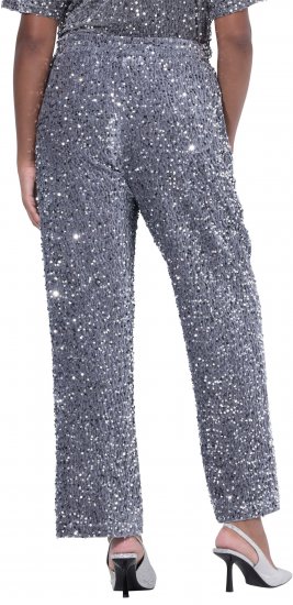 Ulla Popken Sequined Velvet Comfort Waist Pants Grey - Jeans & Pantaloni Donna Taglie Comode – Plus Size - 