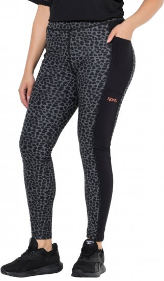 Ulla Popken Quick Drying Leopard Print Sport Leggings Black - Jeans & Pantaloni Donna Taglie Comode – Plus Size - Jeans e Pantaloni Donna, EU 42-70
