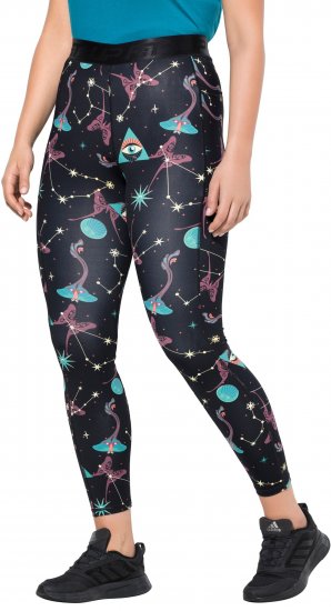 Ulla Popken Quick Drying Celestial Print Sport Leggings Black - Jeans & Pantaloni Donna Taglie Comode – Plus Size - 