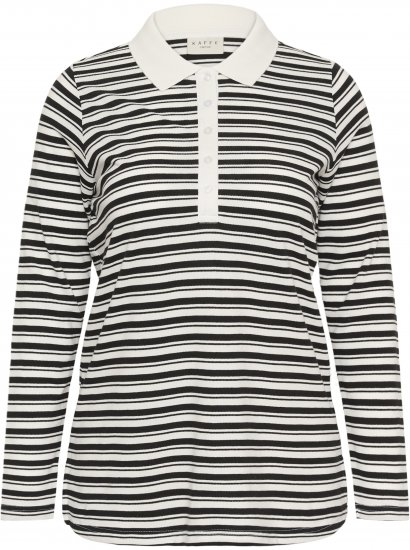 Kaffe Curve Miana Long Sleeve Polo Chalk with Black Stripe - Polo - 