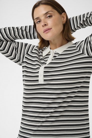 Kaffe Curve Miana Long Sleeve Polo Chalk with Black Stripe - Polo - 