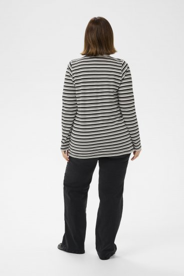 Kaffe Curve Miana Long Sleeve Polo Chalk with Black Stripe - Polo - 