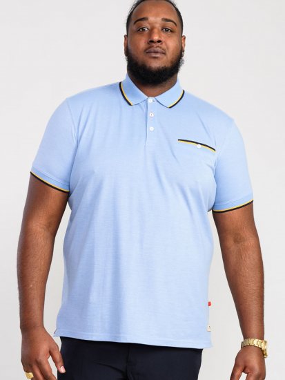 D555 Talbot Pique with Jacquard Collar Polo Shirt Blue - Polo - Polo Uomo Taglie Forti