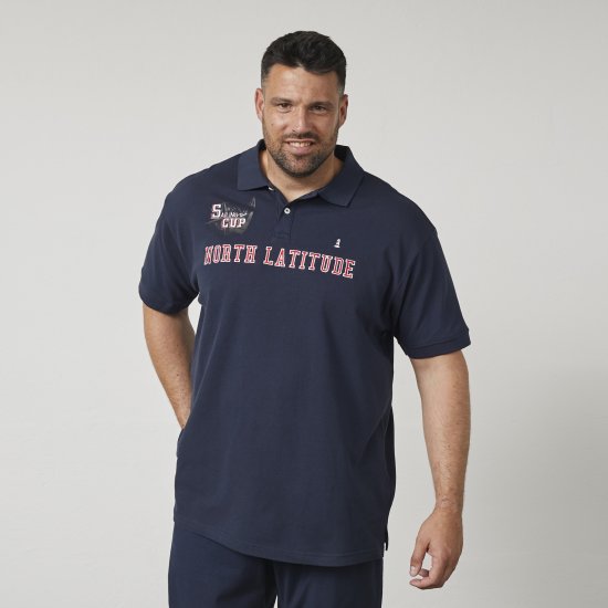 North Latitude 61131 Polo Piqué con Maniche a Contrasto e Ricamo Blu Marino - Polo - Polo Uomo Taglie Forti